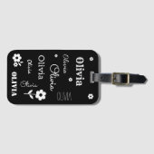 Zwart met witte bloemen, Gepersonaliseerd Bagagelabel (Voorkant (horizontaal))