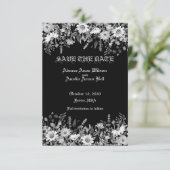 Zwart met witte bloemen trouwen save the date (Staand voorkant)