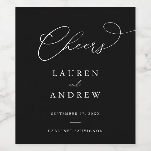 Zwart met witte bruiloft wijn label wijn etiket (Enkel label)