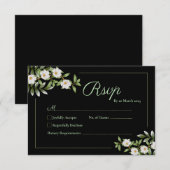 Zwart met witte Camellia bruiloft RSVP Kaart (Voorkant / Achterkant)