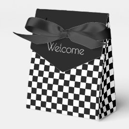 Zwart met witte cheque bedankdoosjes