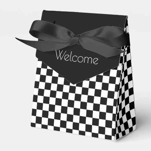 Zwart met witte cheque bedankdoosjes (Voorkant Zijde)