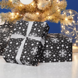 ZWART MET WITTE CHRISTMAS HOLIDAY SNOWFLAKS CADEAUPAPIER