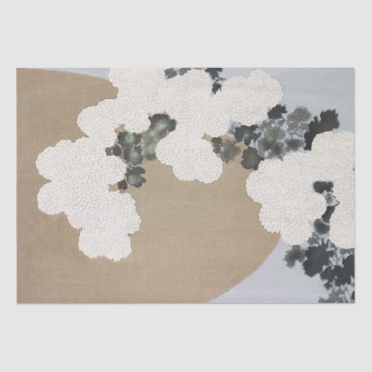 Zwart met witte dahlia bloemen op kaki linnen tissuepapier (Voorkant)