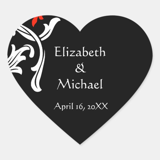 Zwart met witte damast bruiloft envelop afdichting hart sticker (Voorkant)
