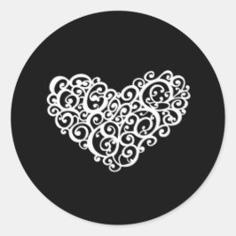 Zwart met Witte Draaikolk Hart - Eenvoudige Cirkel Ronde Sticker