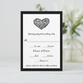 Zwart met Witte Draaikolk Hart - RSVP Kaart (Staand voorkant)