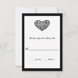 Zwart met Witte Draaikolk Hart - RSVP Kaart