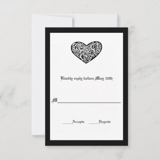 Zwart met Witte Draaikolk Hart - RSVP Kaart (Voorkant)