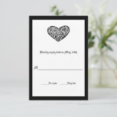 Zwart met Witte Draaikolk Hart - RSVP Kaart (Staand voorkant)