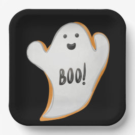 ZWART MET WITTE EN ORANJE HALLOEEN GHOST PAPIEREN BORDJE