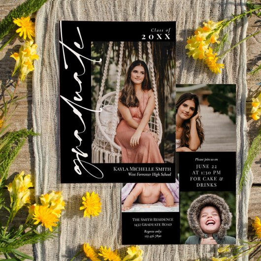 Zwart met witte kalligrafie Foto Afstuderen Kaart