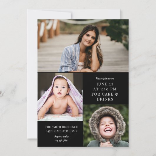 Zwart met witte kalligrafie Foto Afstuderen Kaart (Achterkant)