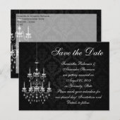 Zwart met witte kroonluchter Save the Date Aankondigingskaart (Voorkant / Achterkant)