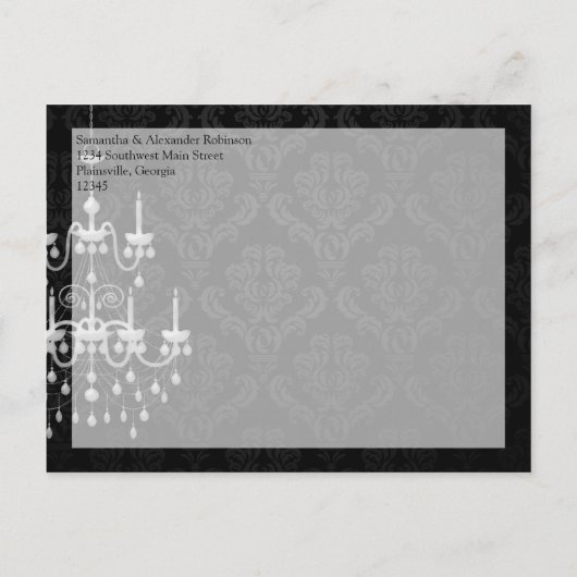 Zwart met witte kroonluchter Save the Date Aankondigingskaart (Achterkant)