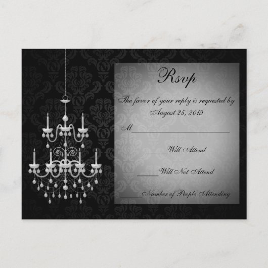 Zwart met witte kroonluchter silhouet uitnodiging briefkaart (Voorkant)