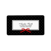 Zwart met witte polka dot en rood lint adres etiket (Voorkant)