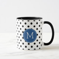 Zwart met witte polka stippen en marineblauwe acce