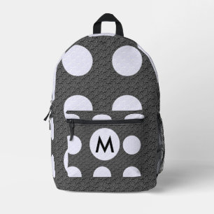 Zwart met witte polka stippen en monogram bedrukte rugzak