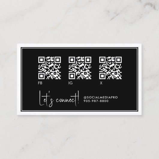 Zwart met witte rand, Key Line Script 3 QR-code Visitekaartje (Achterkant)