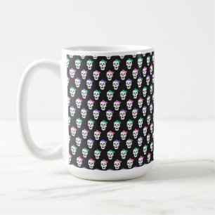 ZWART MET WITTE SCHEDELS MET ROZE PAARSE GROENE ST KOFFIEMOK