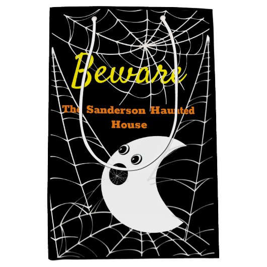 Zwart met witte spinnenwebben en schattige moderne medium cadeauzakje (Voorkant)