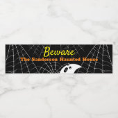 Zwart met witte spinnenwebben en schattige moderne waterfles etiket (Enkel label)