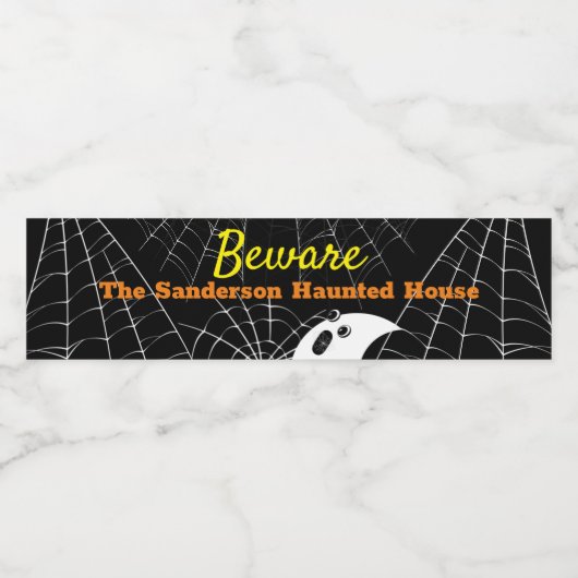 Zwart met witte spinnenwebben en schattige moderne waterfles etiket (Enkel label)