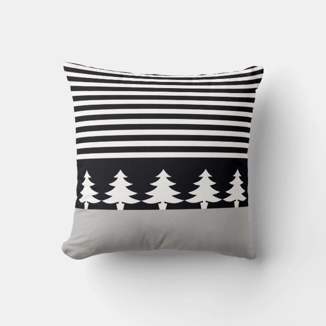Zwart met witte streep kussen (Voorkant)