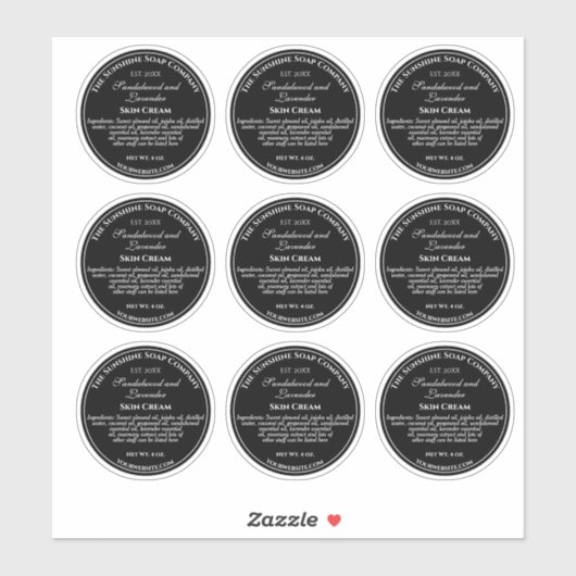 Zwart met witte tekst Cosmetics Jar Lid Label 2.5" (Vel)