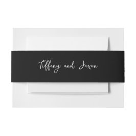 Zwart met witte tekst naar keuze uitnodigingen wikkel