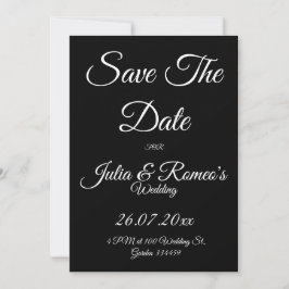 Zwart met witte tekst Save The Date kaart
