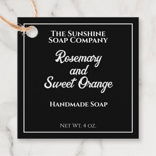 Zwart met Witte Tekst Zeep Cosmetica Verpakking La Bedankjes Labels (Voorkant)