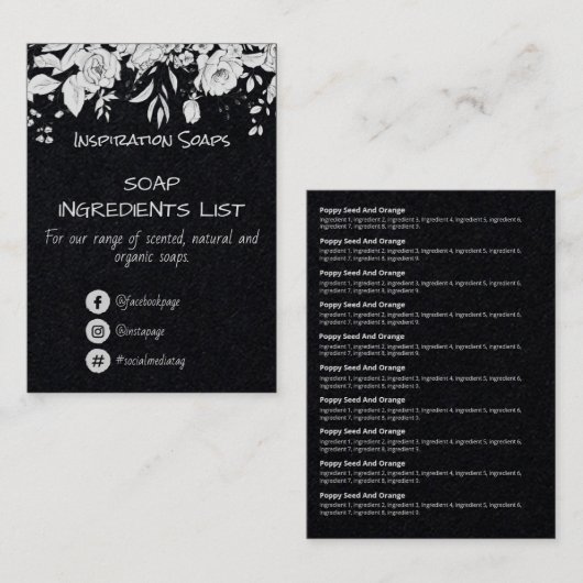 Zwart met witte vloerzeep-geurcomponenten visitekaartje (Voorkant / Achterkant)