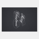 Zwart met witte vonken Vrolijk Kerstfeest Inpakpapier Vel (Voorkant 2)