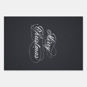 Zwart met witte vonken Vrolijk Kerstfeest Inpakpapier Vel