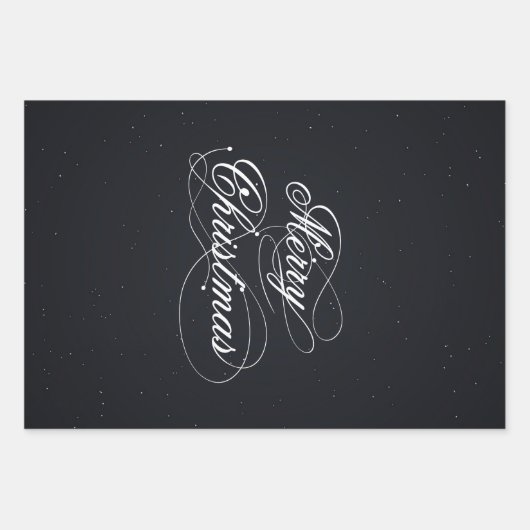 Zwart met witte vonken Vrolijk Kerstfeest Inpakpapier Vel (Voorkant)