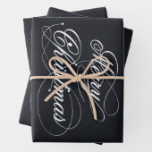 Zwart met witte vonken Vrolijk Kerstfeest Inpakpapier Vel (In situ)