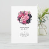 Zwart met zachte roze bloemen lente bruiloft kaart (Staand voorkant)