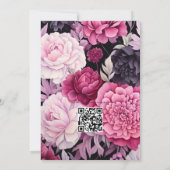 Zwart met zachte roze bloemen lente bruiloft kaart (Achterkant)