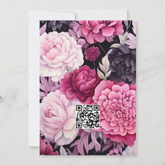 Zwart met zachte roze bloemen lente bruiloft kaart (Achterkant)