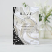 Zwart met zilver op Champagne Silk RSVP Kaartje (Staand voorkant)