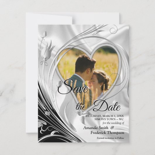 Zwart met Zilver op Champagne Silk Save the Date Aankondiging (Voorkant)