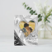 Zwart met Zilver op Champagne Silk Save the Date Aankondiging (Staand voorkant)