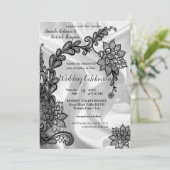 Zwart met zilver op Champagne Silk Wedding Invita Kaart (Staand voorkant)