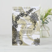 Zwart met zilver op Champagne Silk Wedding Invita Kaart (Staand voorkant)