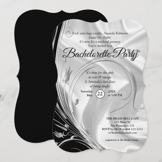 Zwart met Zilver op Champagne Zijde Bachelorette Kaart (Voorkant / Achterkant)