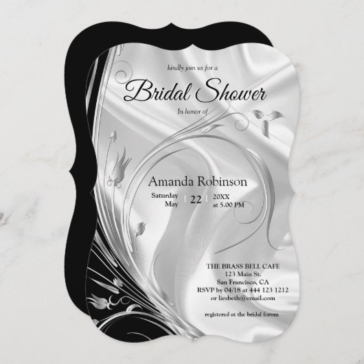 Zwart met Zilver op Champagne Zijde Vrijgezellenfe Kaart (Voorkant / Achterkant)