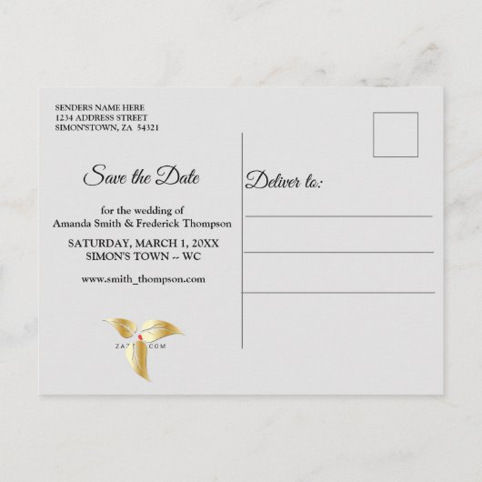 Zwart met zilver op de Champagne Silk Save the Dat Aankondigingskaart (Achterkant)