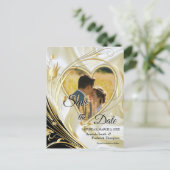 Zwart met zilver op de Champagne Silk Save the Dat Aankondigingskaart (Staand voorkant)